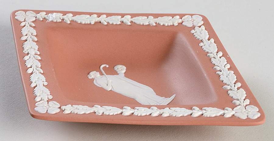 Cream Color on Terra Cotta Jasperware Small Diamond Shape Ashtray by Wedgwood-1