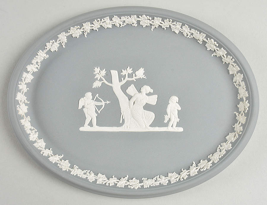Cream Color on Grey Jasperware 10" Oval Tray by Wedgwood-1