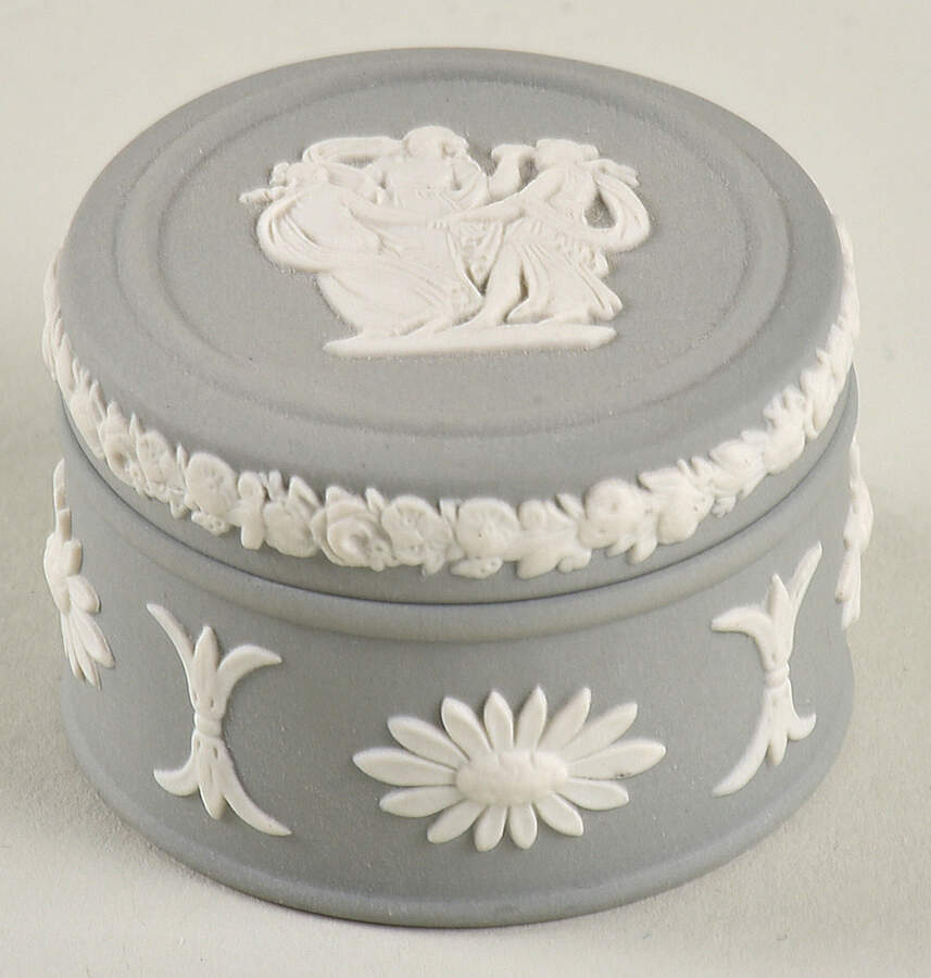 Cream Color on Grey Jasperware Miniature Round Box by Wedgwood-1