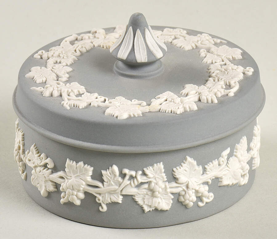 Cream Color on Grey Jasperware Small Spiked Knob Box by Wedgwood-1