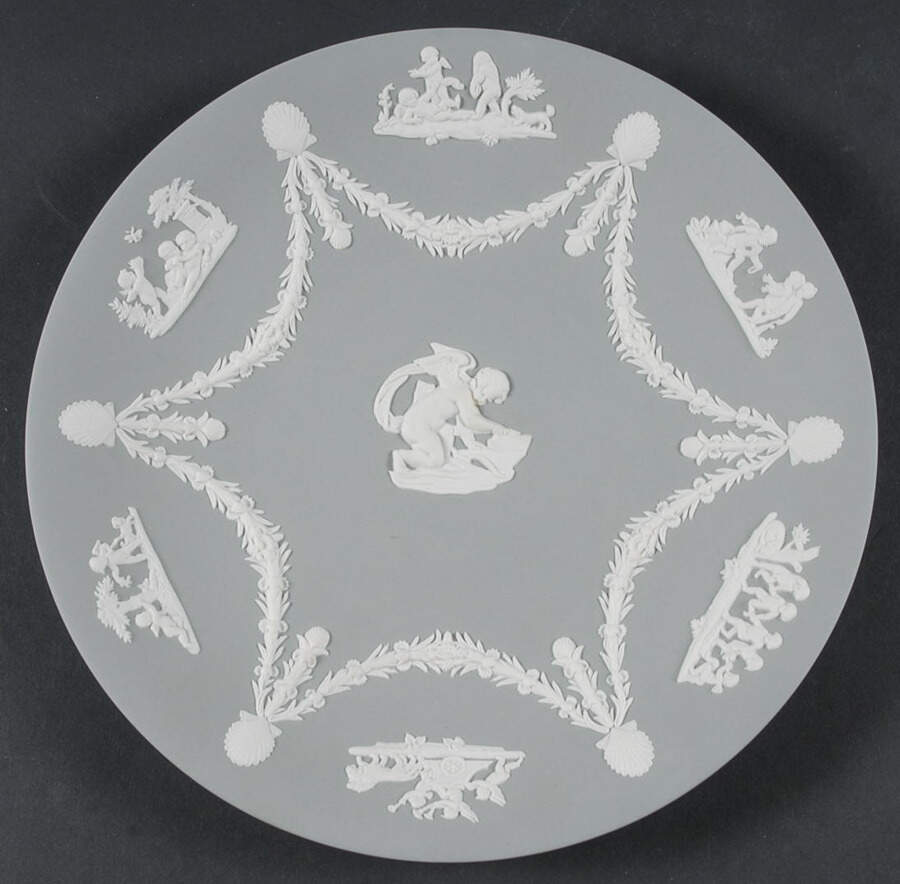 Cream Color on Grey Jasperware Cupid Serving Plate by Wedgwood-1