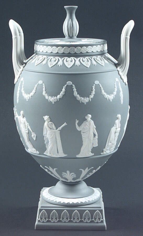 Cream Color on Grey Jasperware Muses Urn Vase by Wedgwood-1