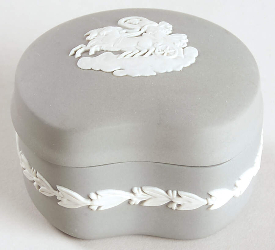 Cream Color on Grey Jasperware Bean Box & Lid by Wedgwood-1
