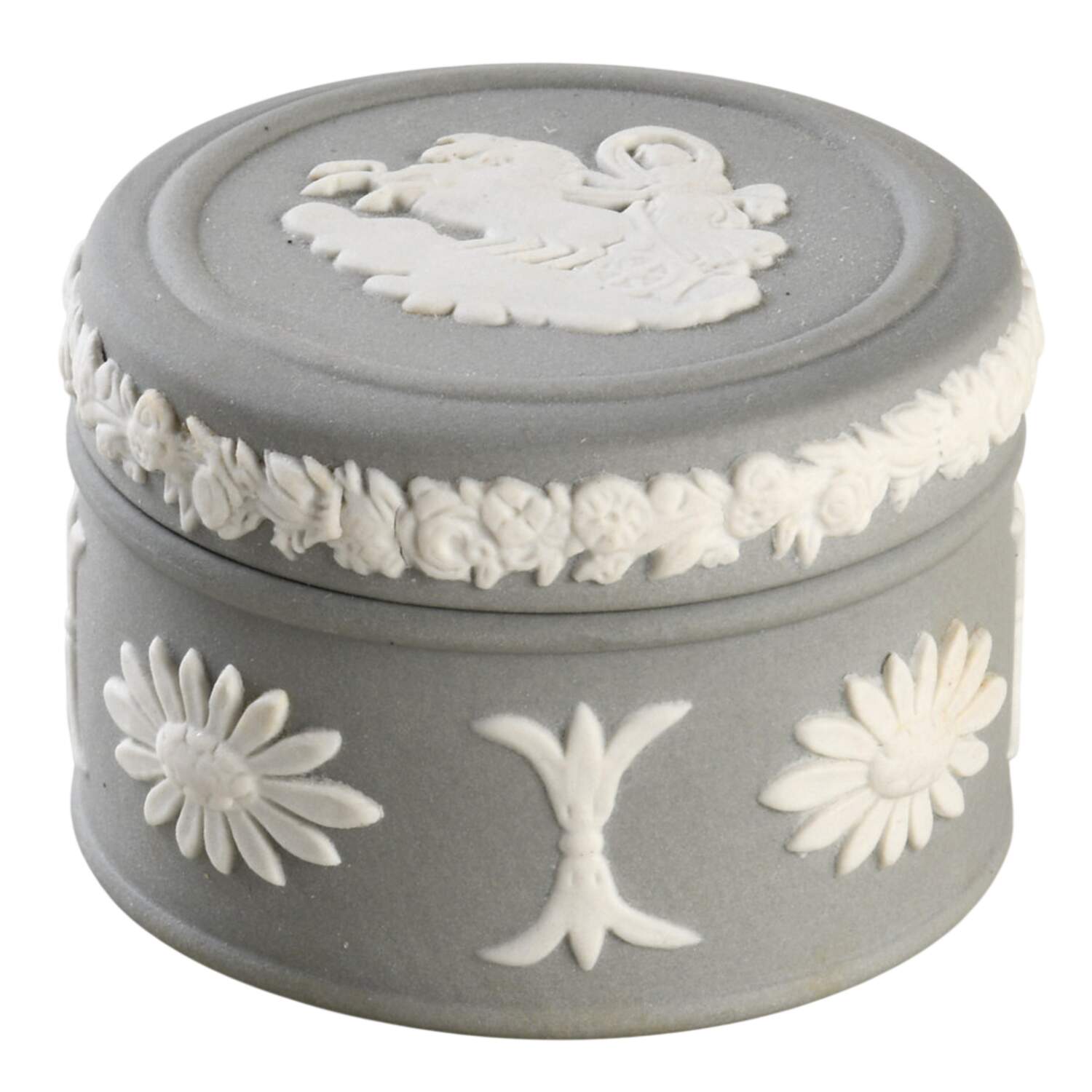 Cream Color on Grey Jasperware Miniature Round Box by Wedgwood-1