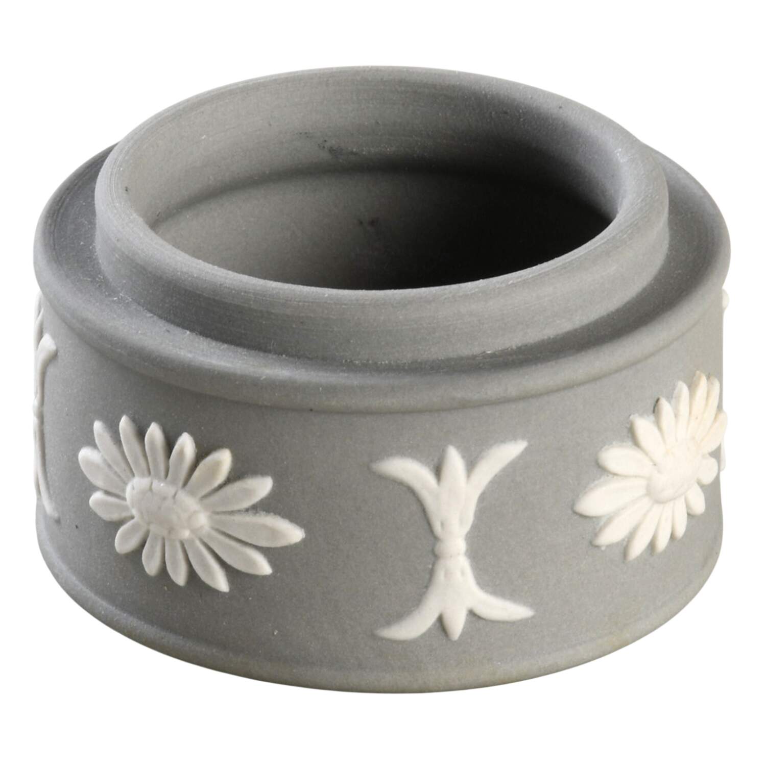 Cream Color on Grey Jasperware Miniature Round Box No Lid by Wedgwood-1