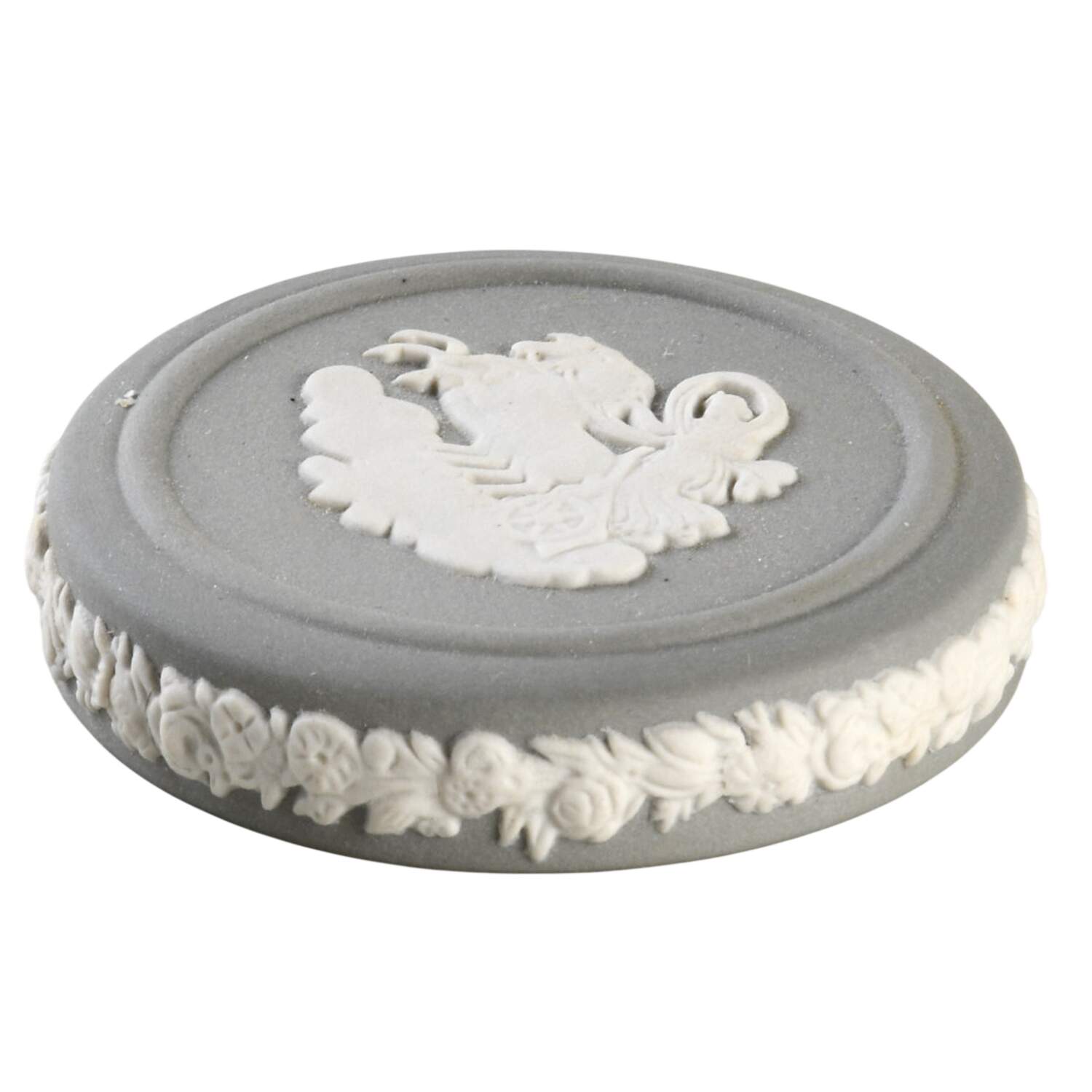 Cream Color on Grey Jasperware Lid for Miniature Round Box by Wedgwood-1