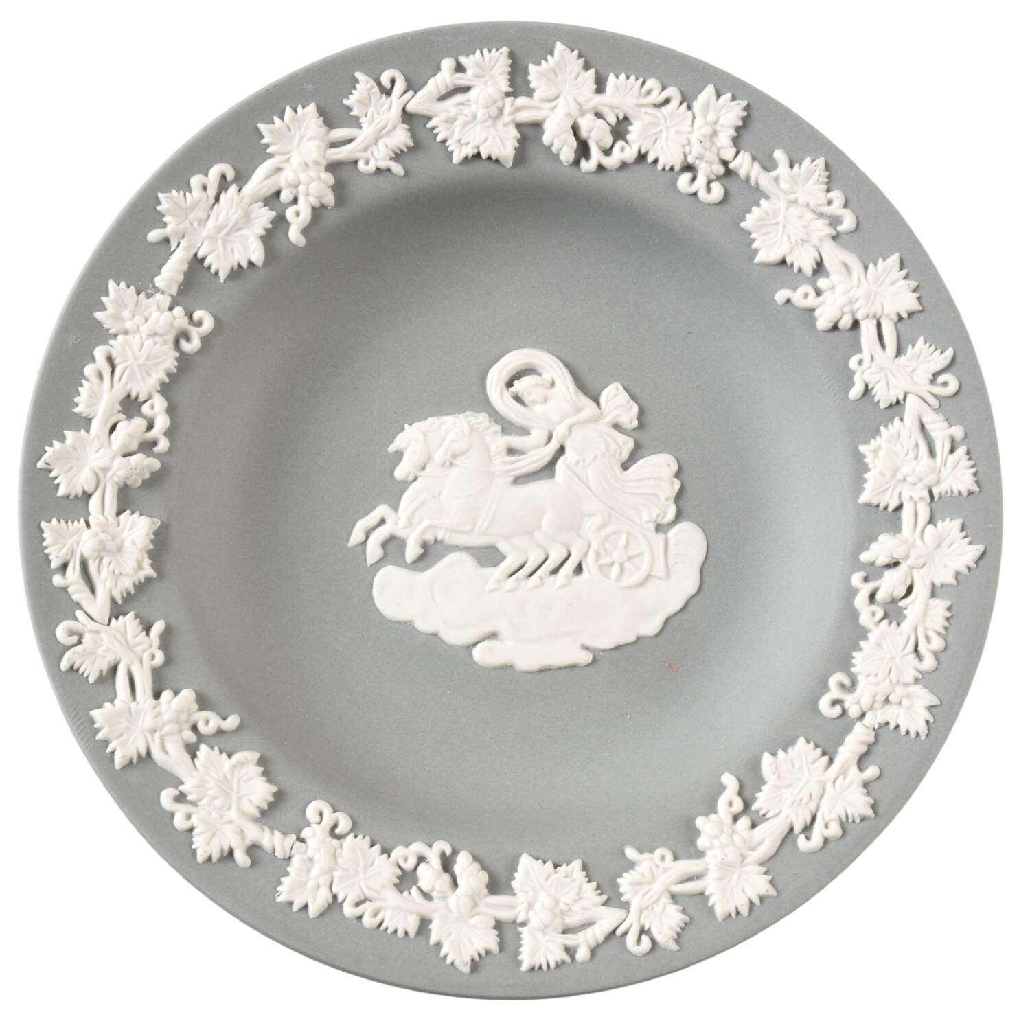 Cream Color on Grey Jasperware 4" Round Tray by Wedgwood-1