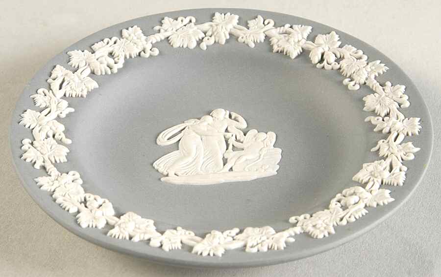 Cream Color on Grey Jasperware 4" Round Tray by Wedgwood-1