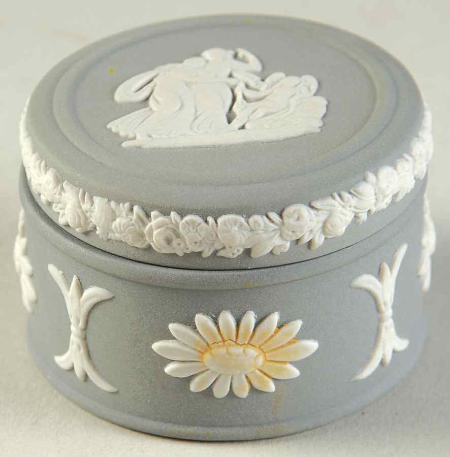 Cream Color on Grey Jasperware Miniature Round Box by Wedgwood-1