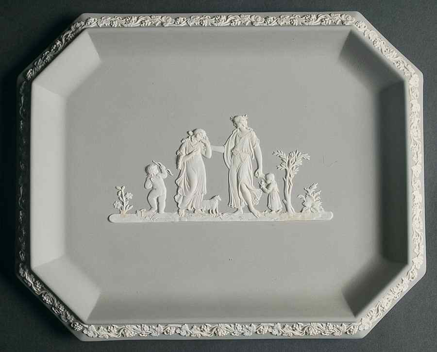 Cream Color on Grey Jasperware 10" Comb Tray by Wedgwood-1