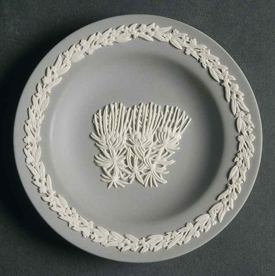 Cream Color on Grey Jasperware 4" Round Tray by Wedgwood-1