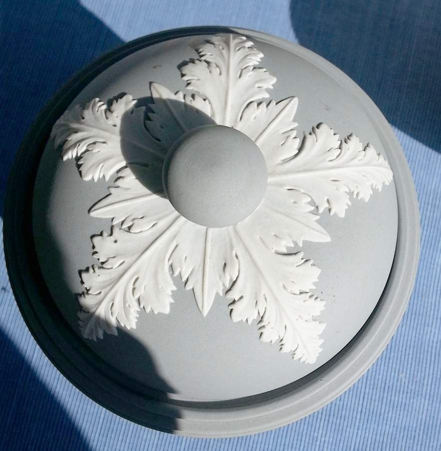 Cream Color on Grey Jasperware Lid for Olympus Jar by Wedgwood-1