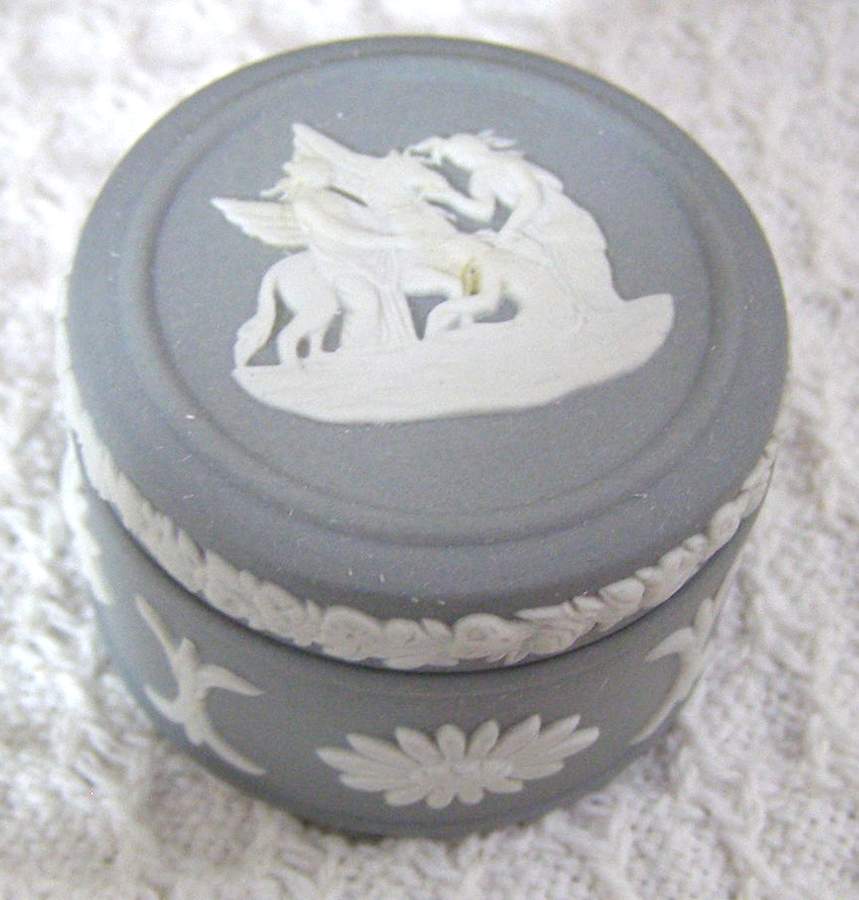 Cream Color on Grey Jasperware Miniature Round Box by Wedgwood-1