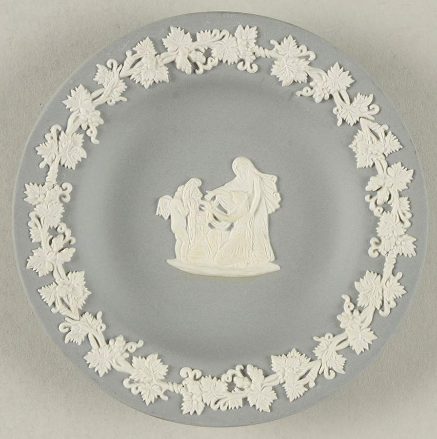 Cream Color on Grey Jasperware 4" Round Tray by Wedgwood-1