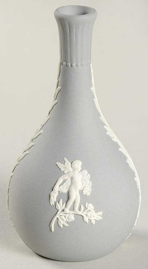 Cream Color on Grey Jasperware Seasons Bud Vase by Wedgwood-1