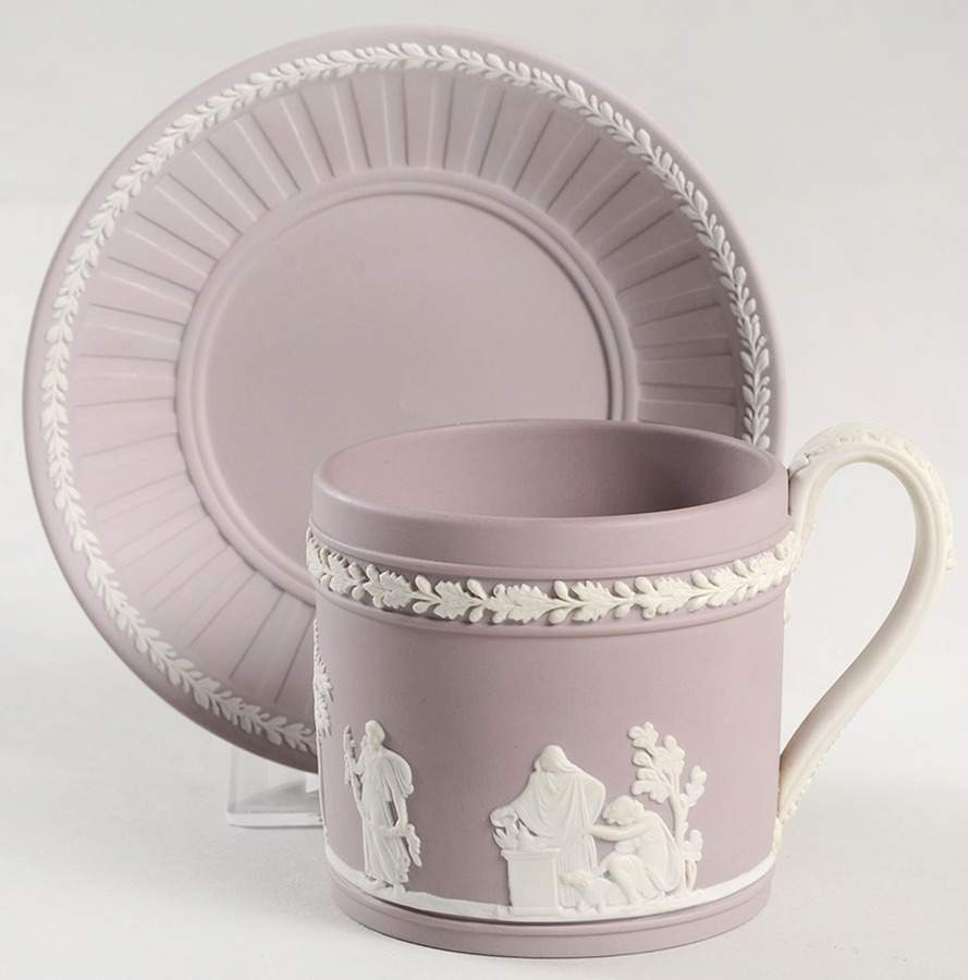 Cream Color on Lilac Jasperware Flat Cup & Saucer Set by Wedgwood-1