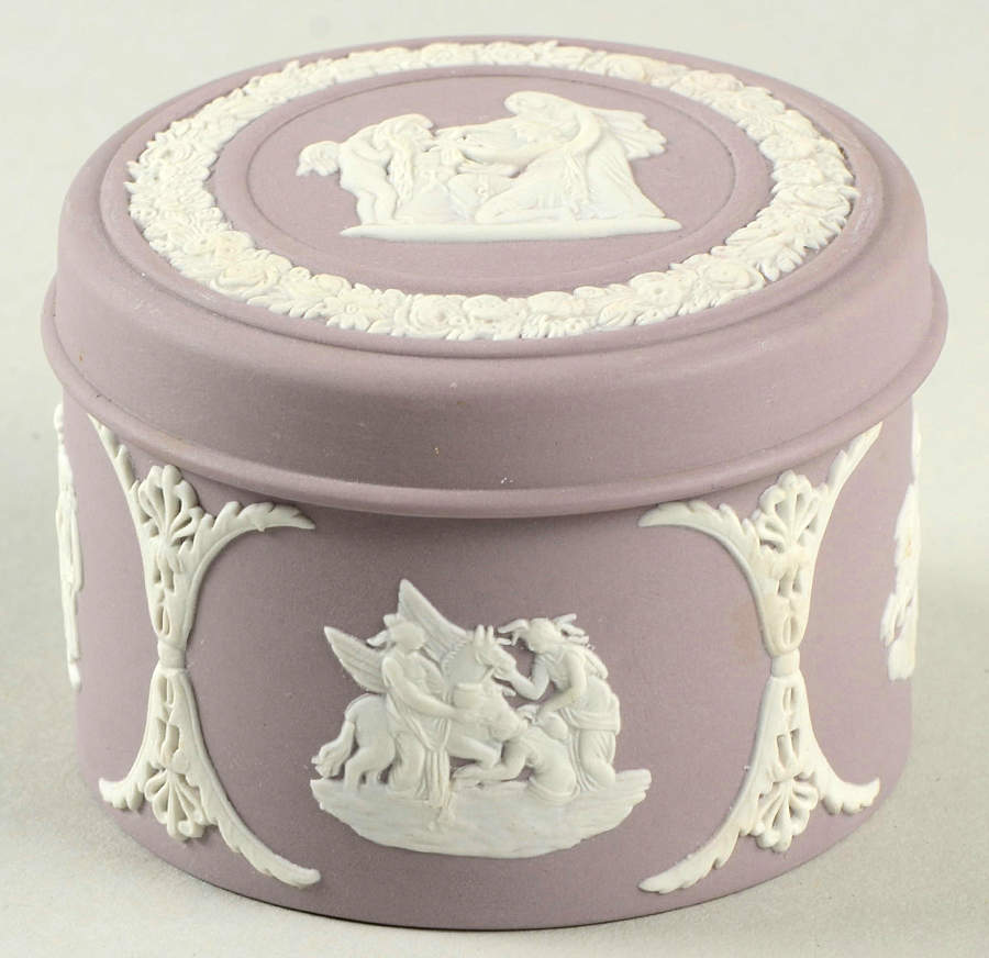 Cream Color on Lilac Jasperware Miniature Round Box by Wedgwood-1