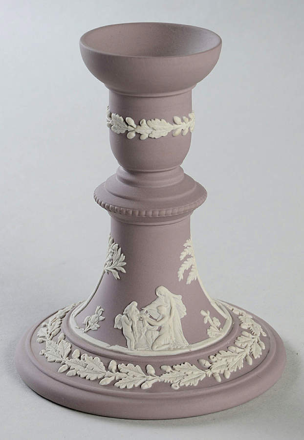 Cream Color on Lilac Jasperware Single Reading Candlestick by Wedgwood-1