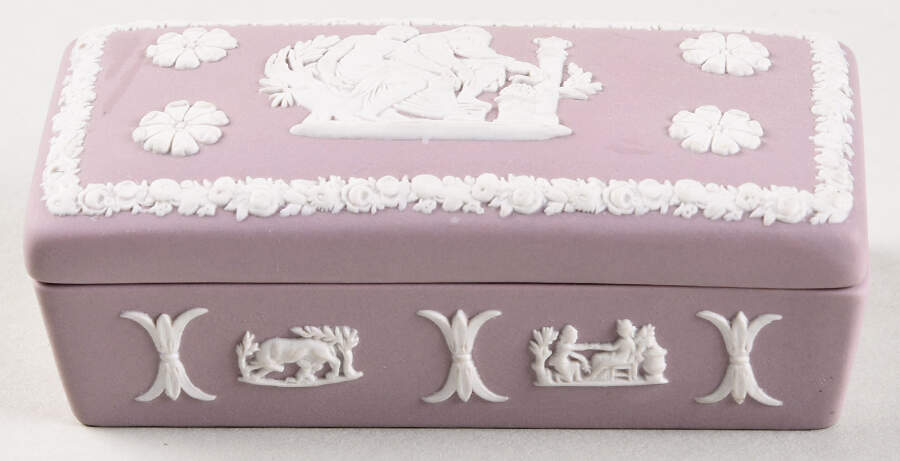 Cream Color on Lilac Jasperware 3" Rectangular Box & Lid by Wedgwood-1
