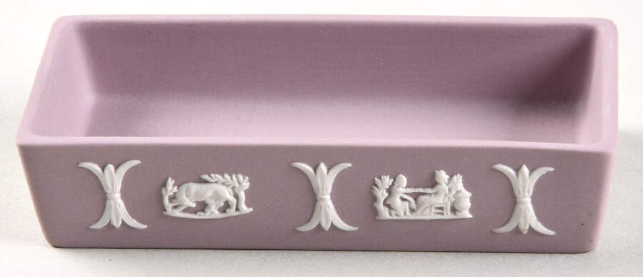 Cream Color on Lilac Jasperware 3" Rectangular Box-No Lid by Wedgwood-1