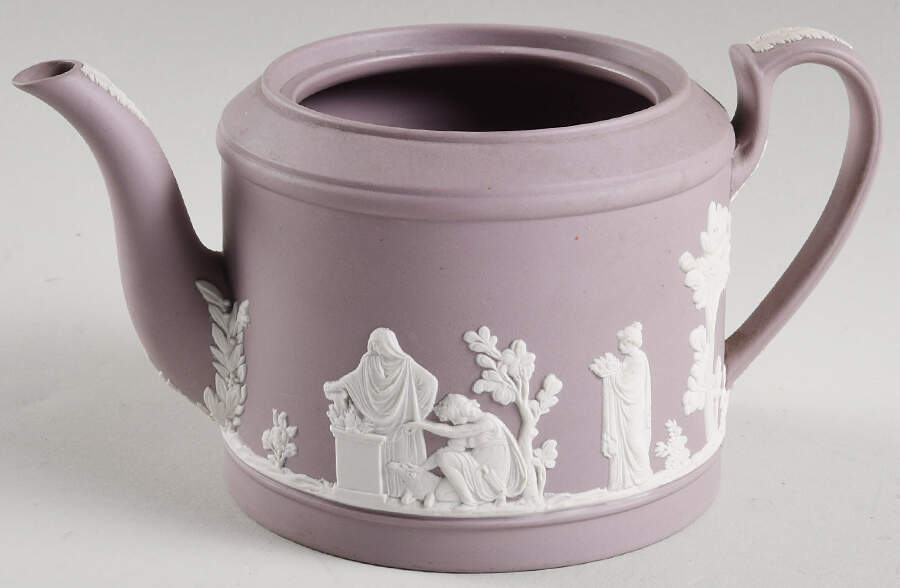 Cream Color on Lilac Jasperware Brewster Teapot No Lid by Wedgwood-1