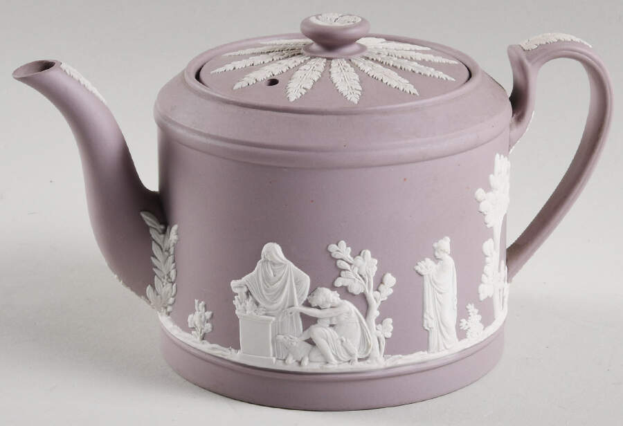 Cream Color on Lilac Jasperware Brewster Teapot & Lid by Wedgwood-1