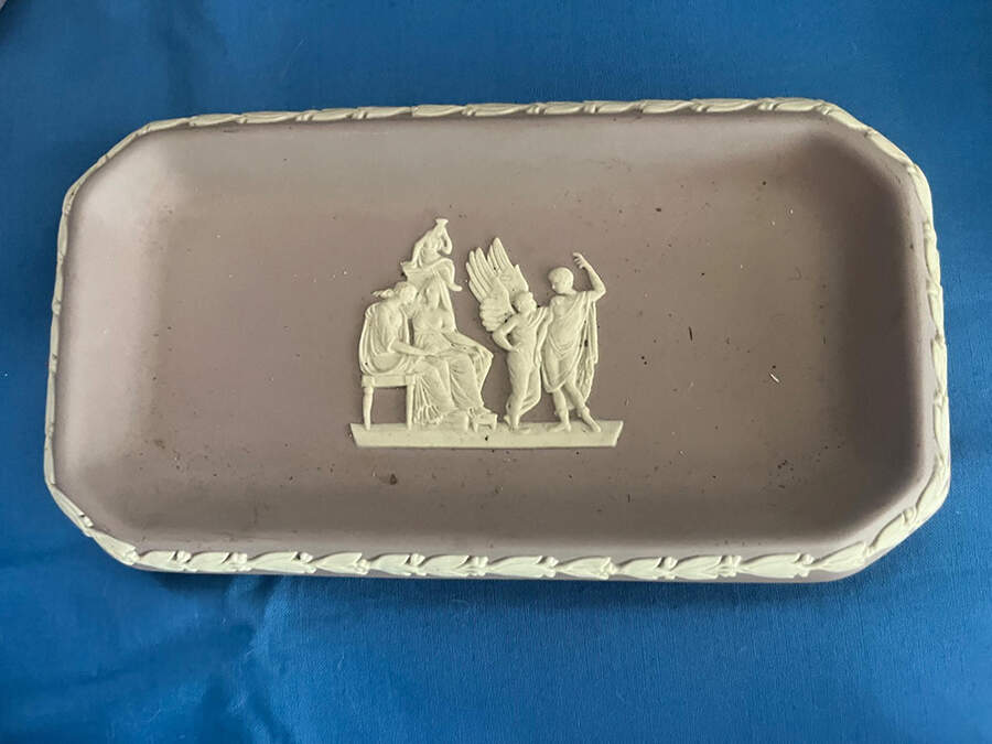 Cream Color on Lilac Jasperware 6" Oblong Tray by Wedgwood-1