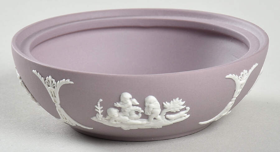 Cream Color on Lilac Jasperware Powder Box No Lid by Wedgwood-1