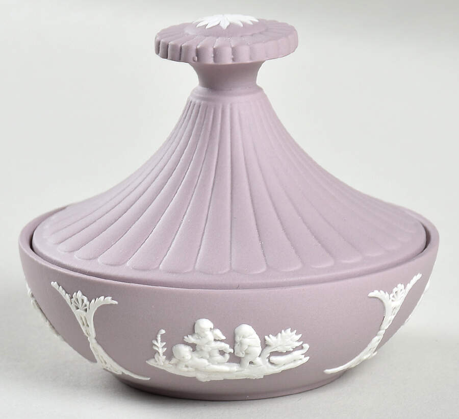 Cream Color on Lilac Jasperware Powder Box with Lid by Wedgwood-1
