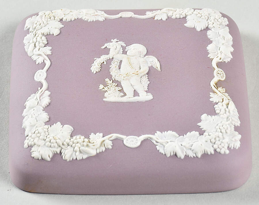 Cream Color on Lilac Jasperware Lid for Square Box by Wedgwood-1
