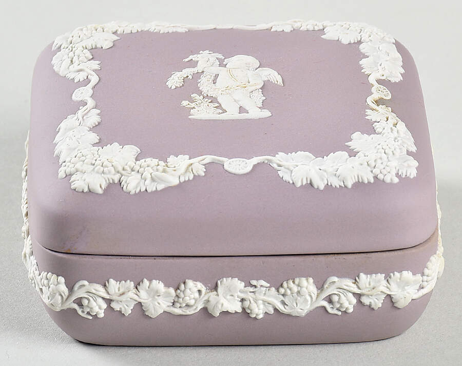 Cream Color on Lilac Jasperware Square Box with Lid by Wedgwood-1