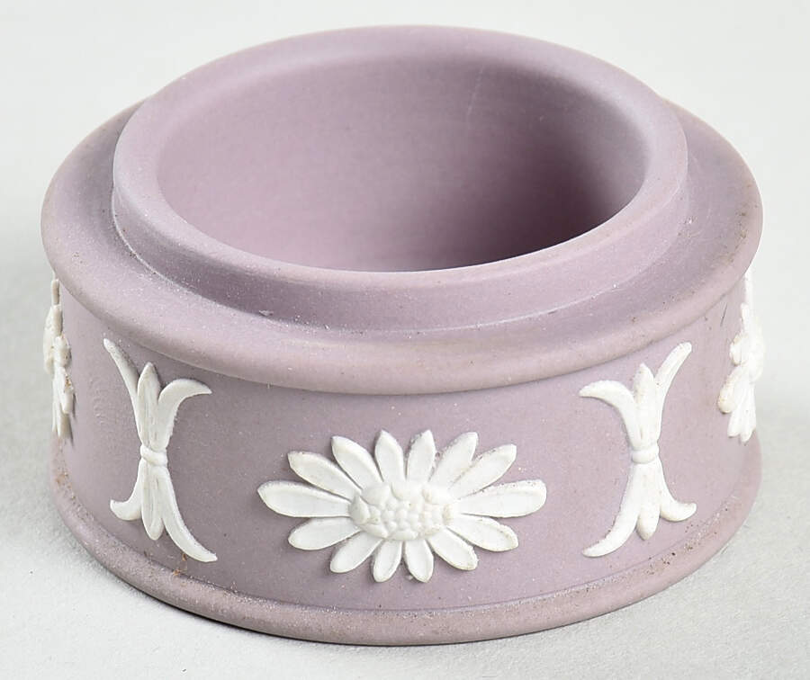 Cream Color on Lilac Jasperware Miniature Round Box No Lid by Wedgwood-1