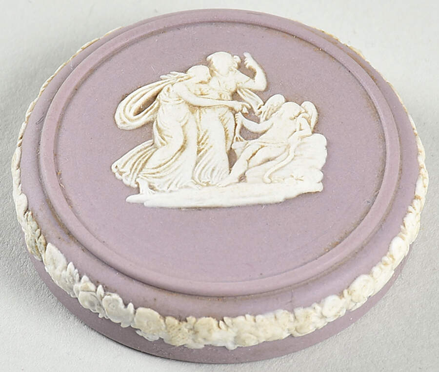 Cream Color on Lilac Jasperware Lid for Miniature Round Box by Wedgwood-1
