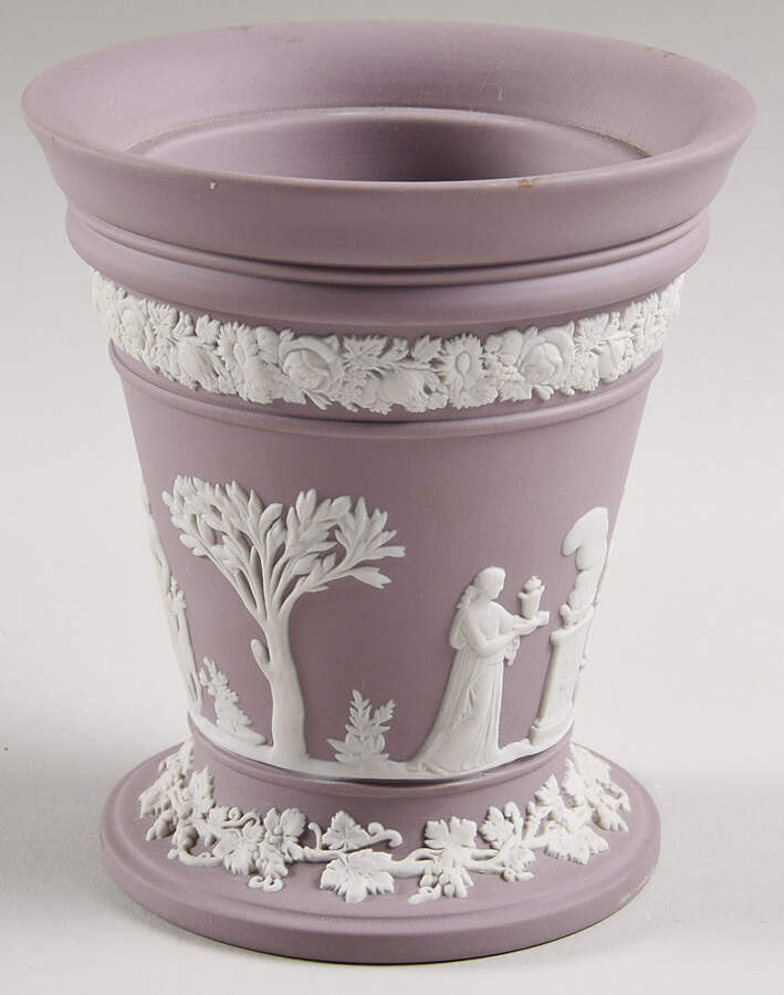 Cream Color on Lilac Jasperware Vase No Grid/Frog by Wedgwood-1