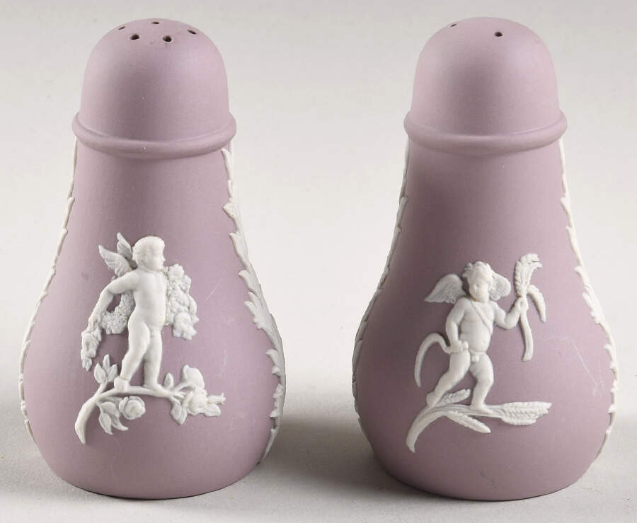 Cream Color on Lilac Jasperware Salt & Pepper Set by Wedgwood-1