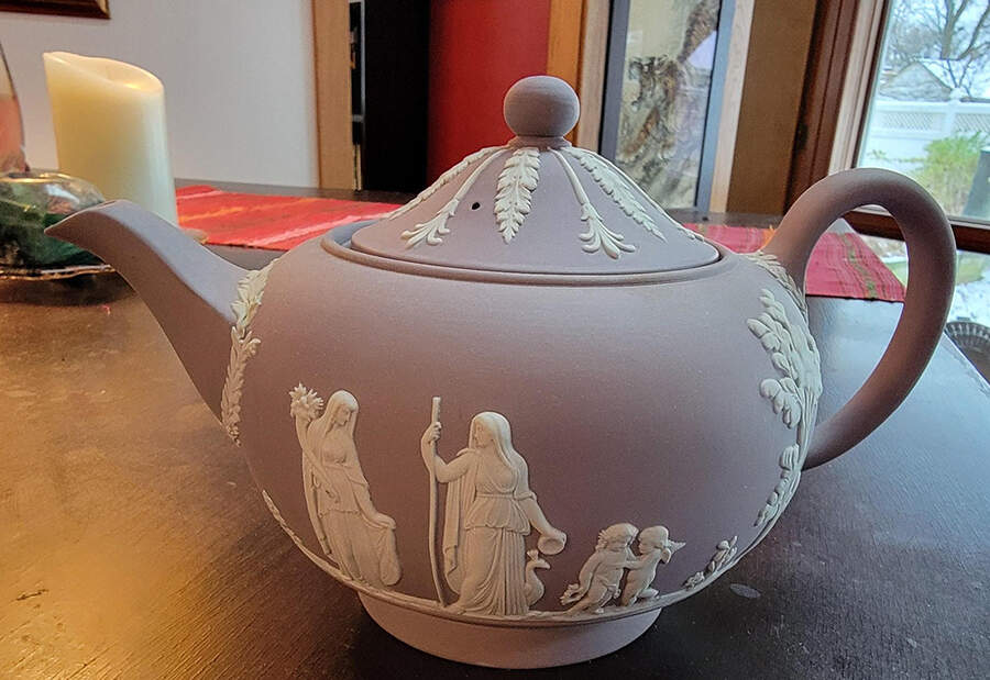 Cream Color on Lilac Jasperware Teapot & Lid by Wedgwood-1