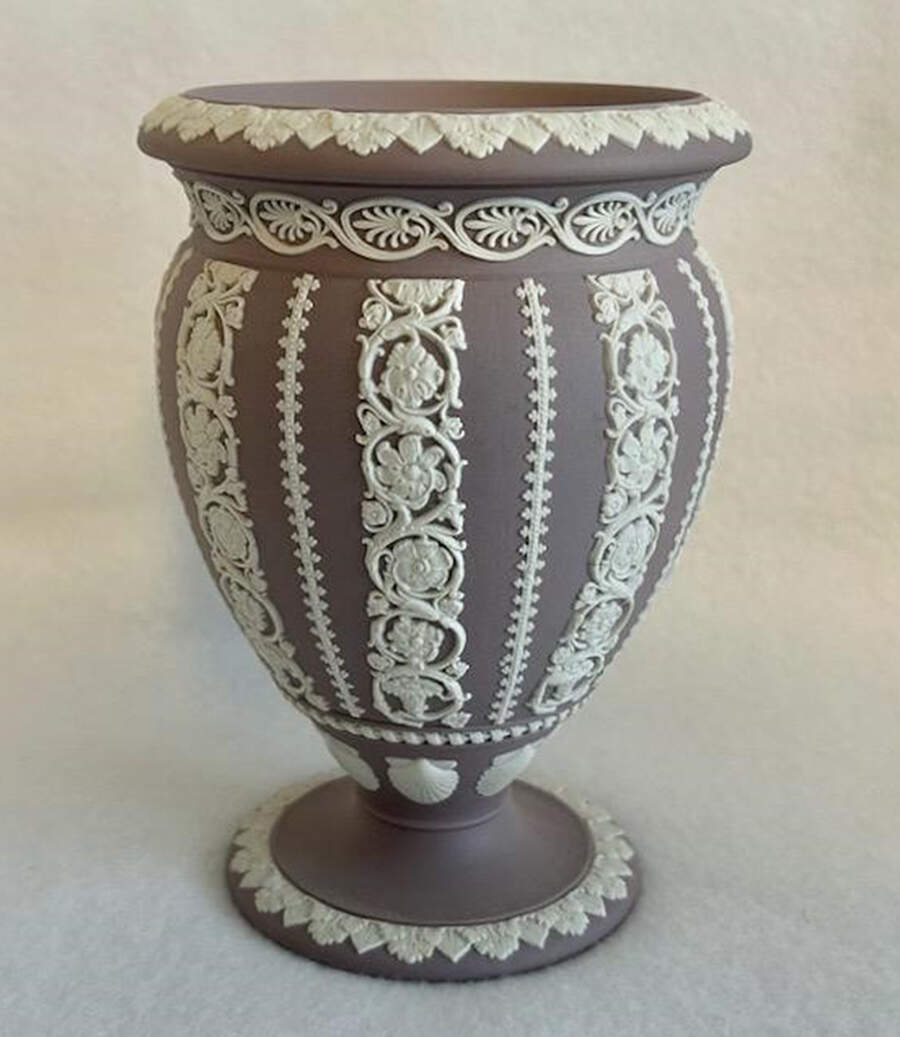 Cream Color on Lilac Jasperware Vase/Urn No Lid by Wedgwood-1