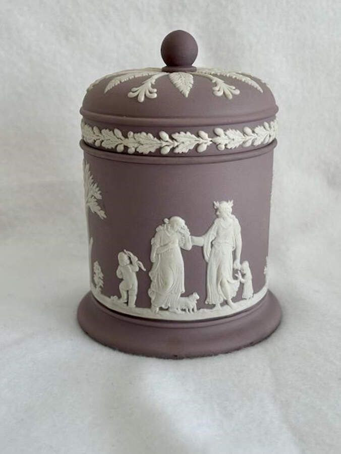 Cream Color on Lilac Jasperware Olympus Jar & Lid by Wedgwood-1