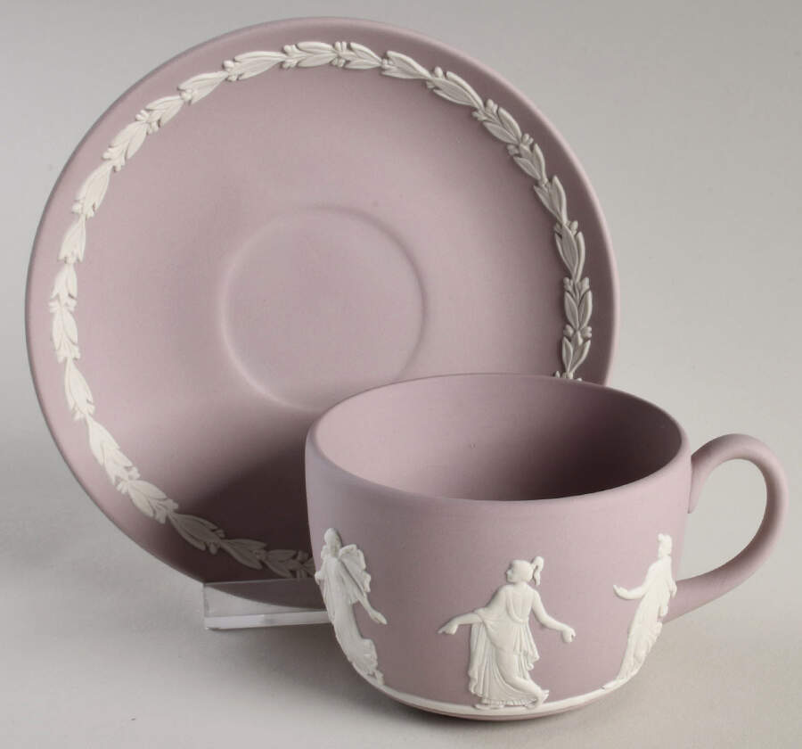 Cream Color on Lilac Jasperware Flat Cup & Saucer Set by Wedgwood-1