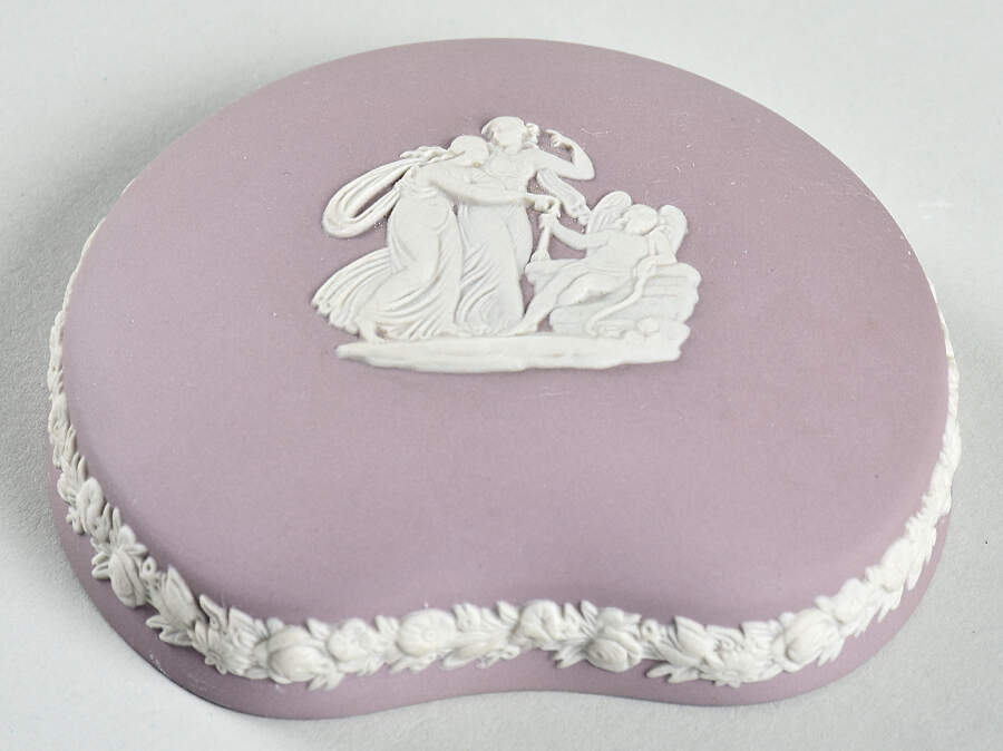 Cream Color on Lilac Jasperware Lid for Bean Box by Wedgwood-1