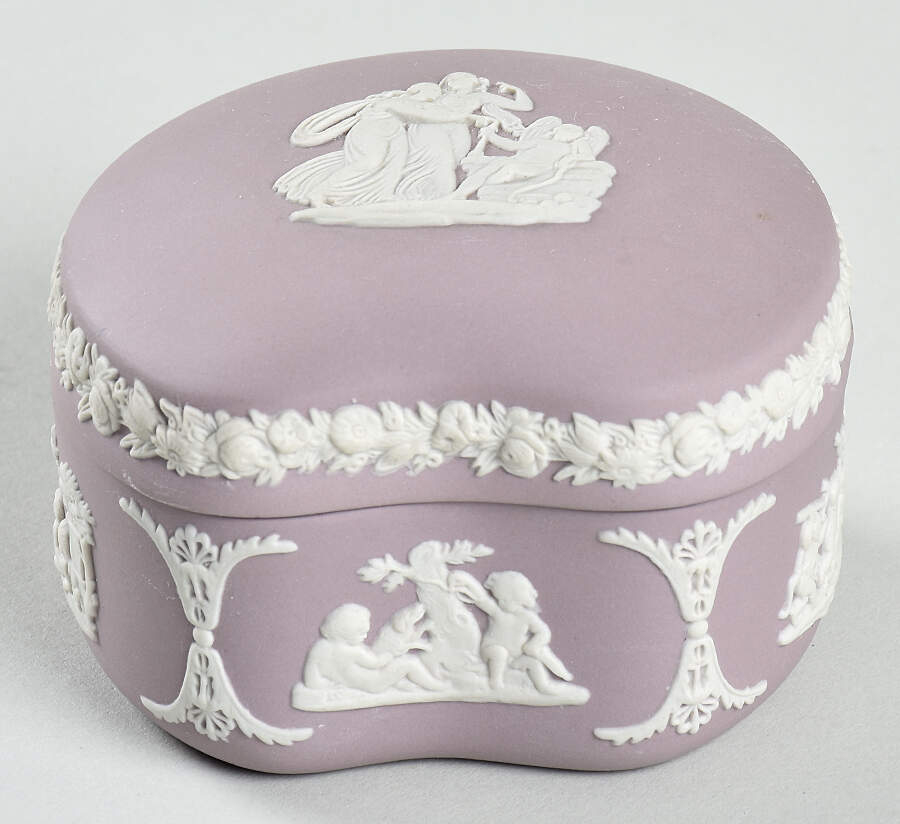 Cream Color on Lilac Jasperware Bean Box & Lid by Wedgwood-1