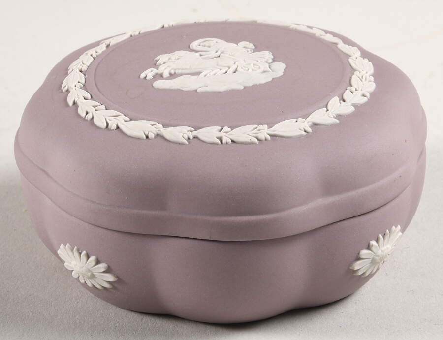 Cream Color on Lilac Jasperware 3" Candy Box & Lid by Wedgwood-1