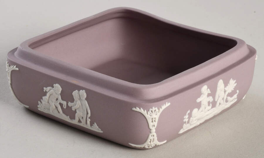 Cream Color on Lilac Jasperware Square Box, No Lid by Wedgwood-1