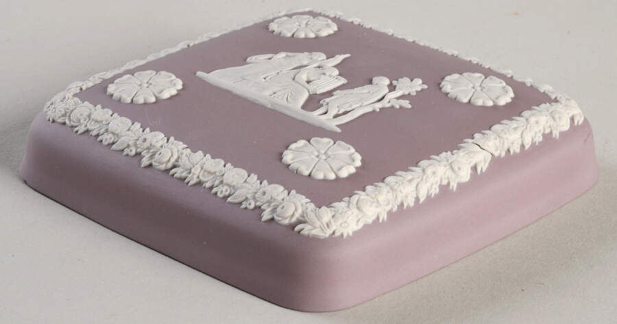Cream Color on Lilac Jasperware Lid for Square Box by Wedgwood-1