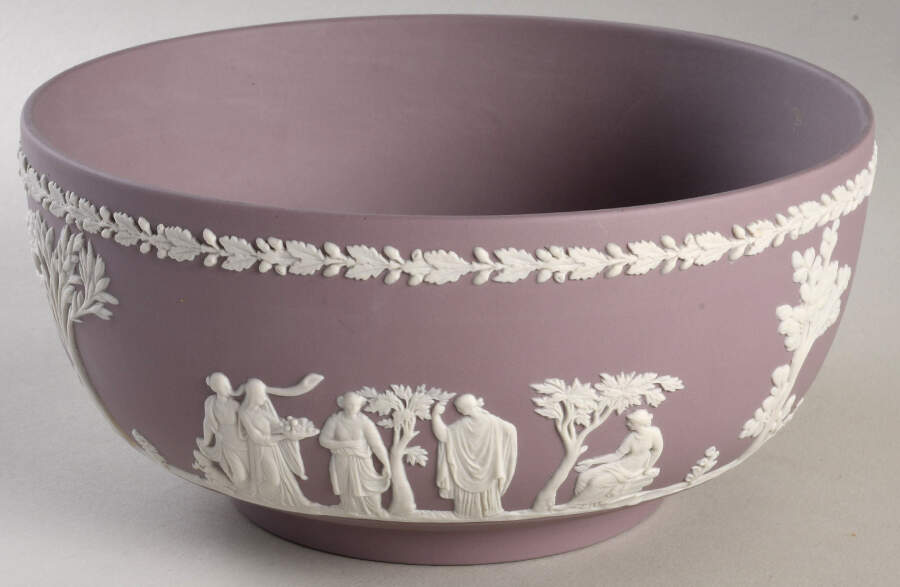 Cream Color on Lilac Jasperware Round Sacrifice Bowl by Wedgwood-1