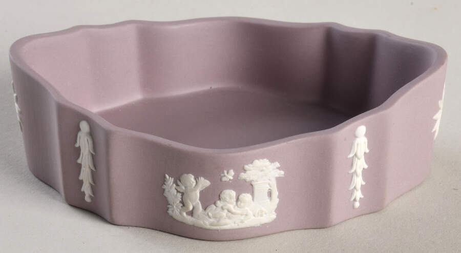 Cream Color on Lilac Jasperware Silver/Candy Box-No Lid by Wedgwood-1