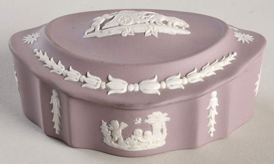 Cream Color on Lilac Jasperware Silver/Candy Box with Lid by Wedgwood-1