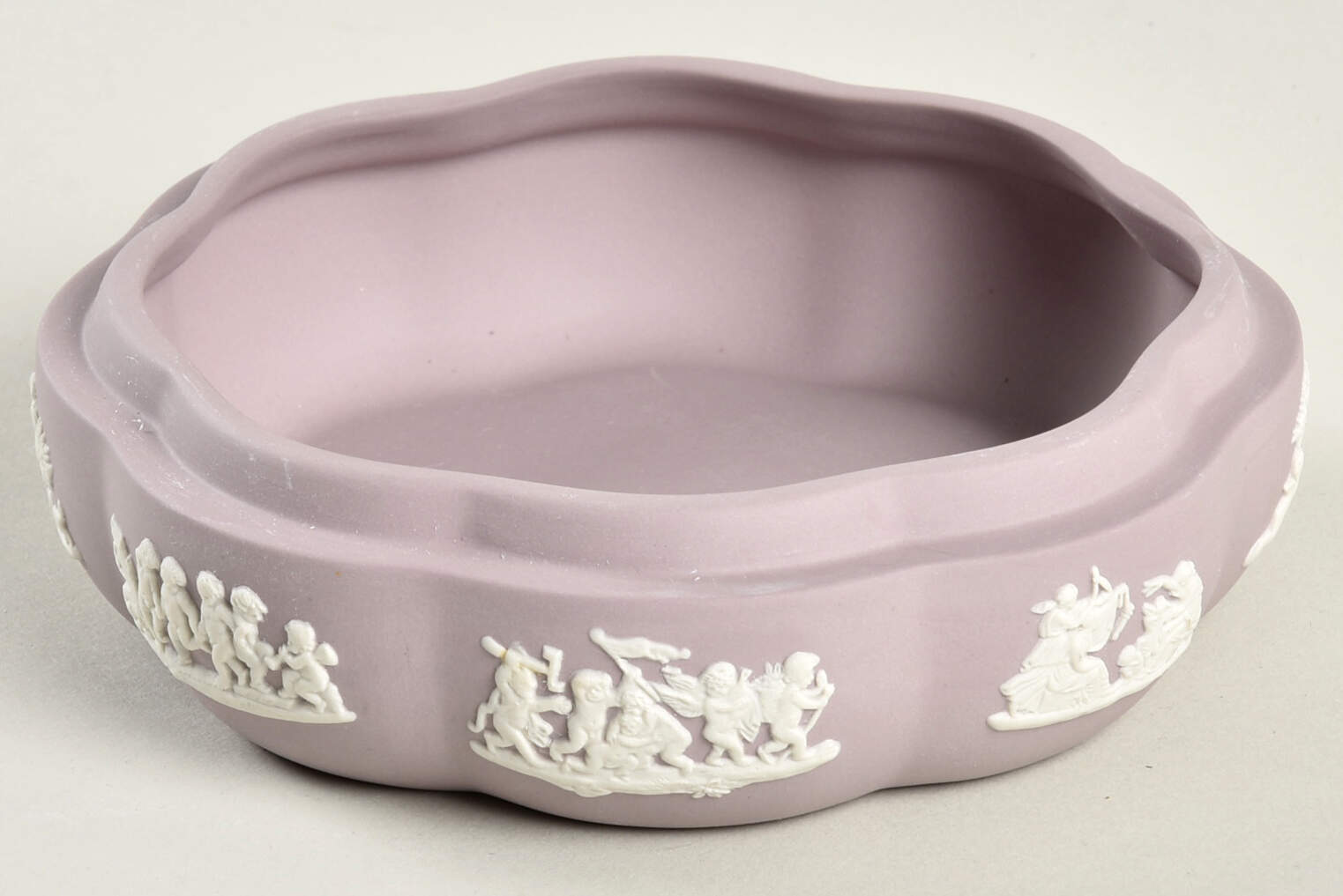 Cream Color on Lilac Jasperware Large Scalloped Candy Box-No Lid by Wedgwood-1