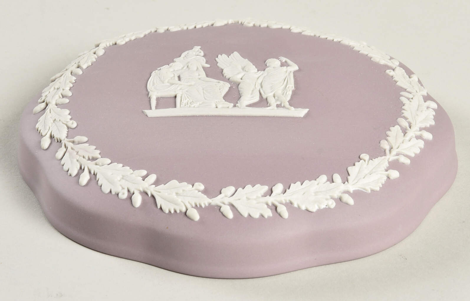 Cream Color on Lilac Jasperware Lid for Large Scalloped Candy Box by Wedgwood-1