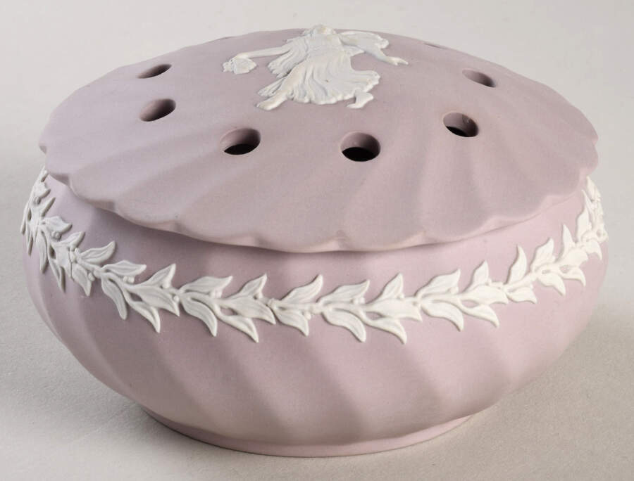 Cream Color on Lilac Jasperware Potpourri Box with Lid by Wedgwood-1